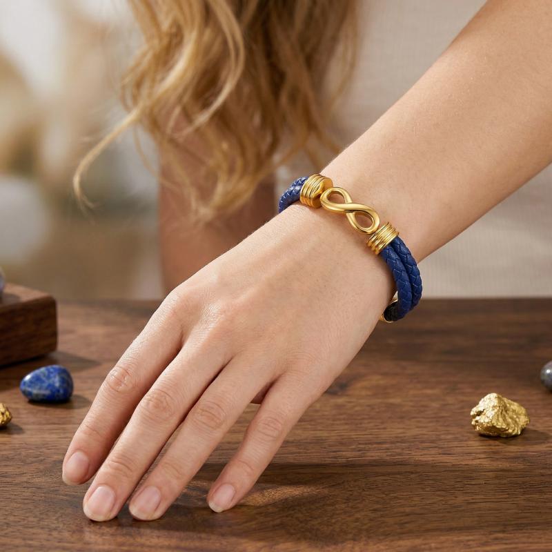 EternaLink Women’s Double Braided Blue Leather Infinity Bracelet-Personalised Bracelet-Auswara