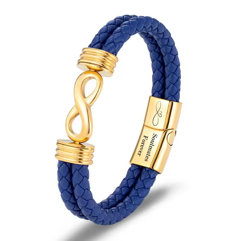 EternaLink Women’s Double Braided Blue Leather Infinity Bracelet-Personalised Bracelet-Auswara