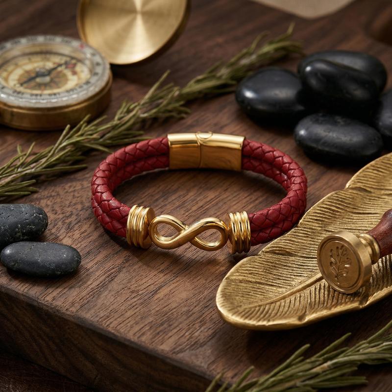 EternaLink Women’s Double Braided Red Leather Infinity Bracelet-Personalised Bracelet-Auswara