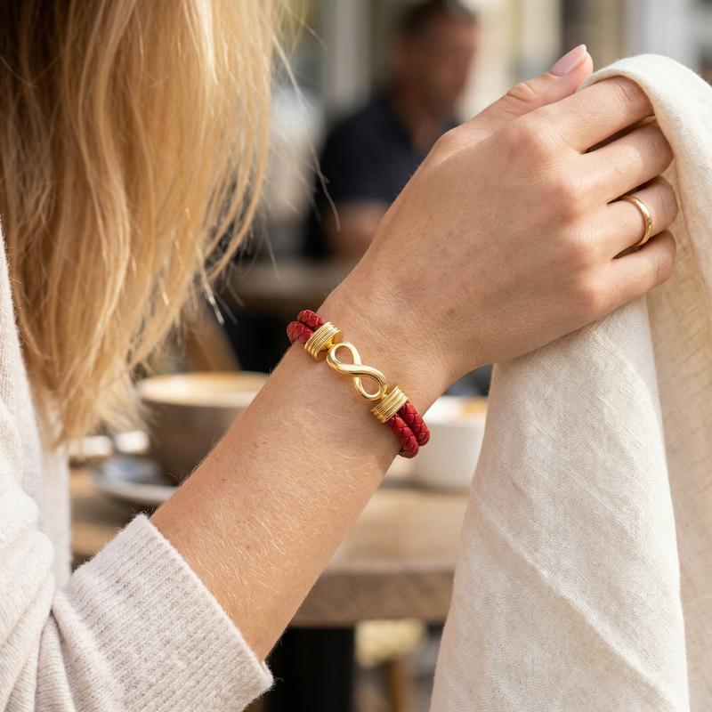 EternaLink Women’s Double Braided Red Leather Infinity Bracelet-Personalised Bracelet-Auswara