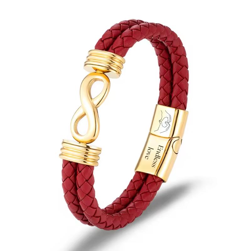 EternaLink Women’s Double Braided Red Leather Infinity Bracelet-Personalised Bracelet-Auswara