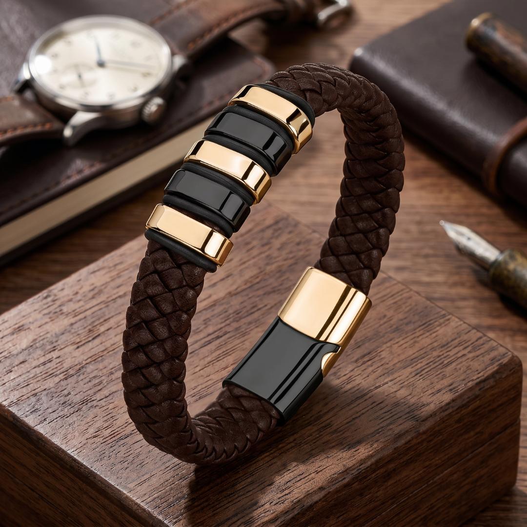 Everloop Unisex Personalised Brown Leather Bracelet-Personalised Bracelet-Auswara