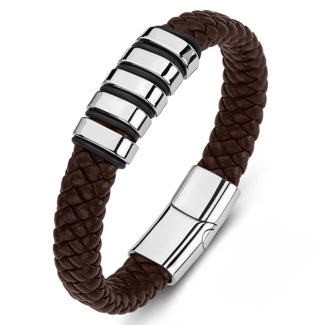 Everloop Unisex Personalised Brown Leather Bracelet-Personalised Bracelet-Auswara