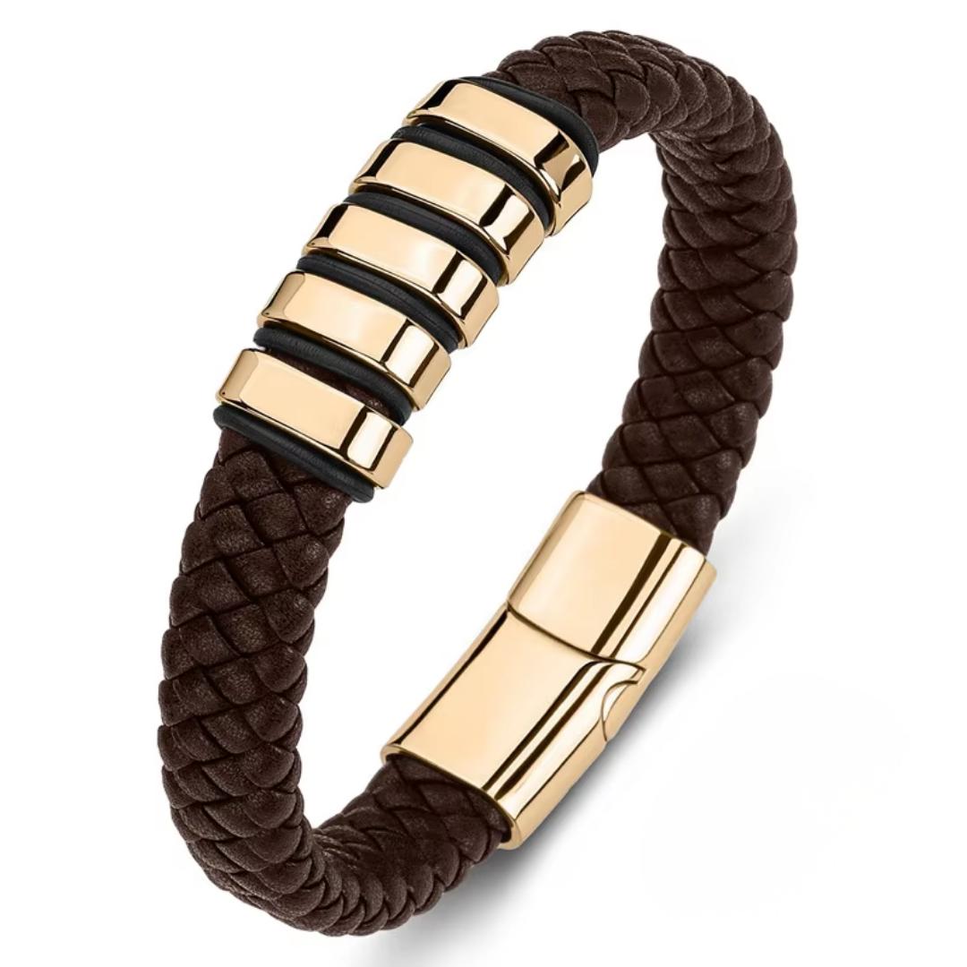 Everloop Unisex Personalised Brown Leather Bracelet-Personalised Bracelet-Auswara