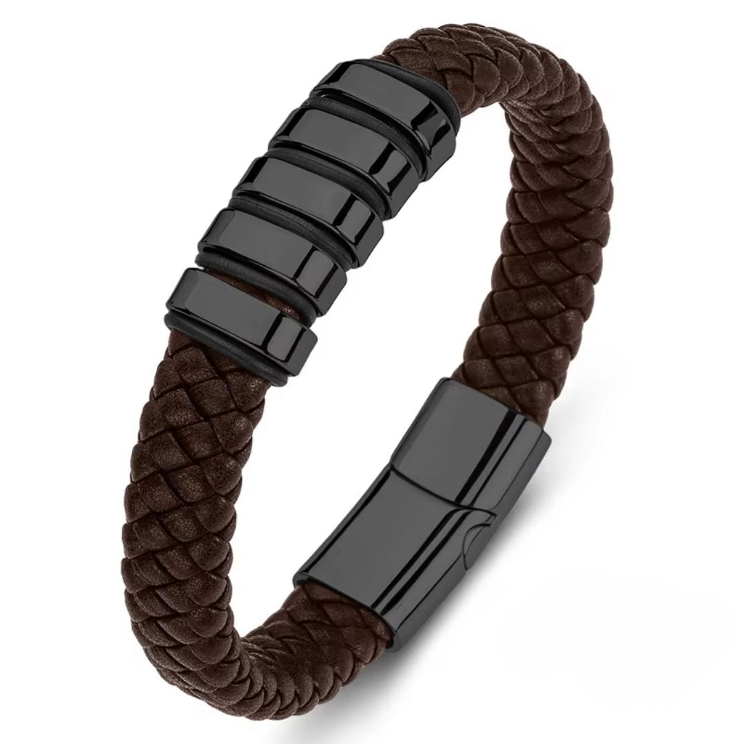 Everloop Unisex Personalised Brown Leather Bracelet-Personalised Bracelet-Auswara