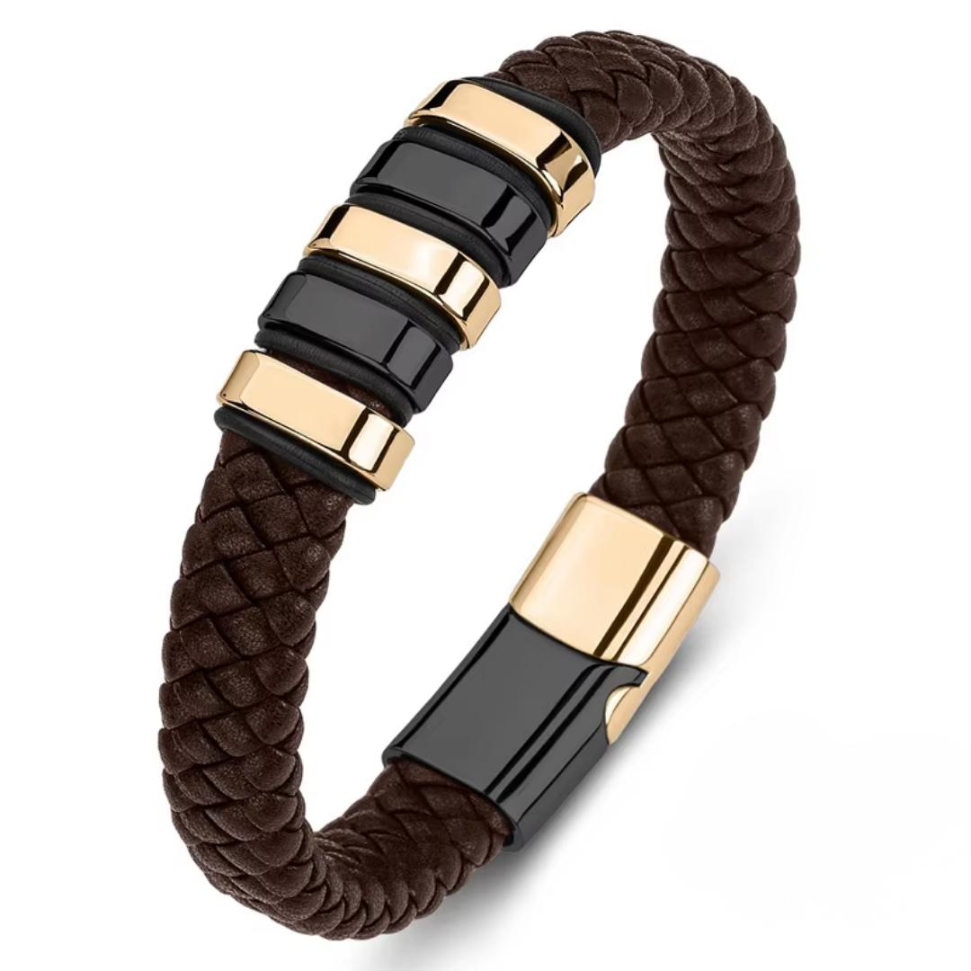 Everloop Unisex Personalised Brown Leather Bracelet-Personalised Bracelet-Auswara