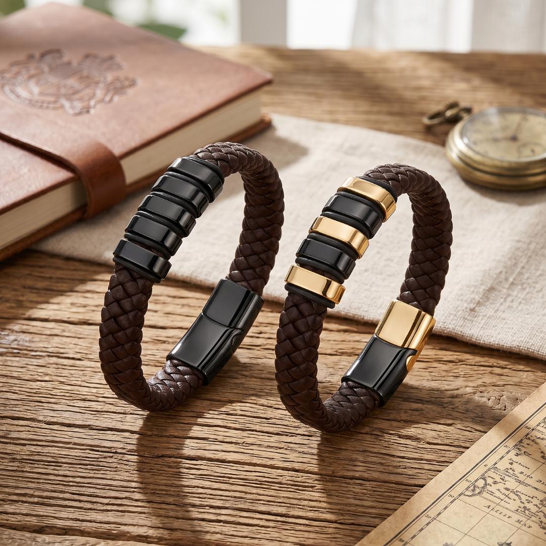 Everloop Unisex Personalised Brown Leather Bracelet-Personalised Bracelet-Auswara