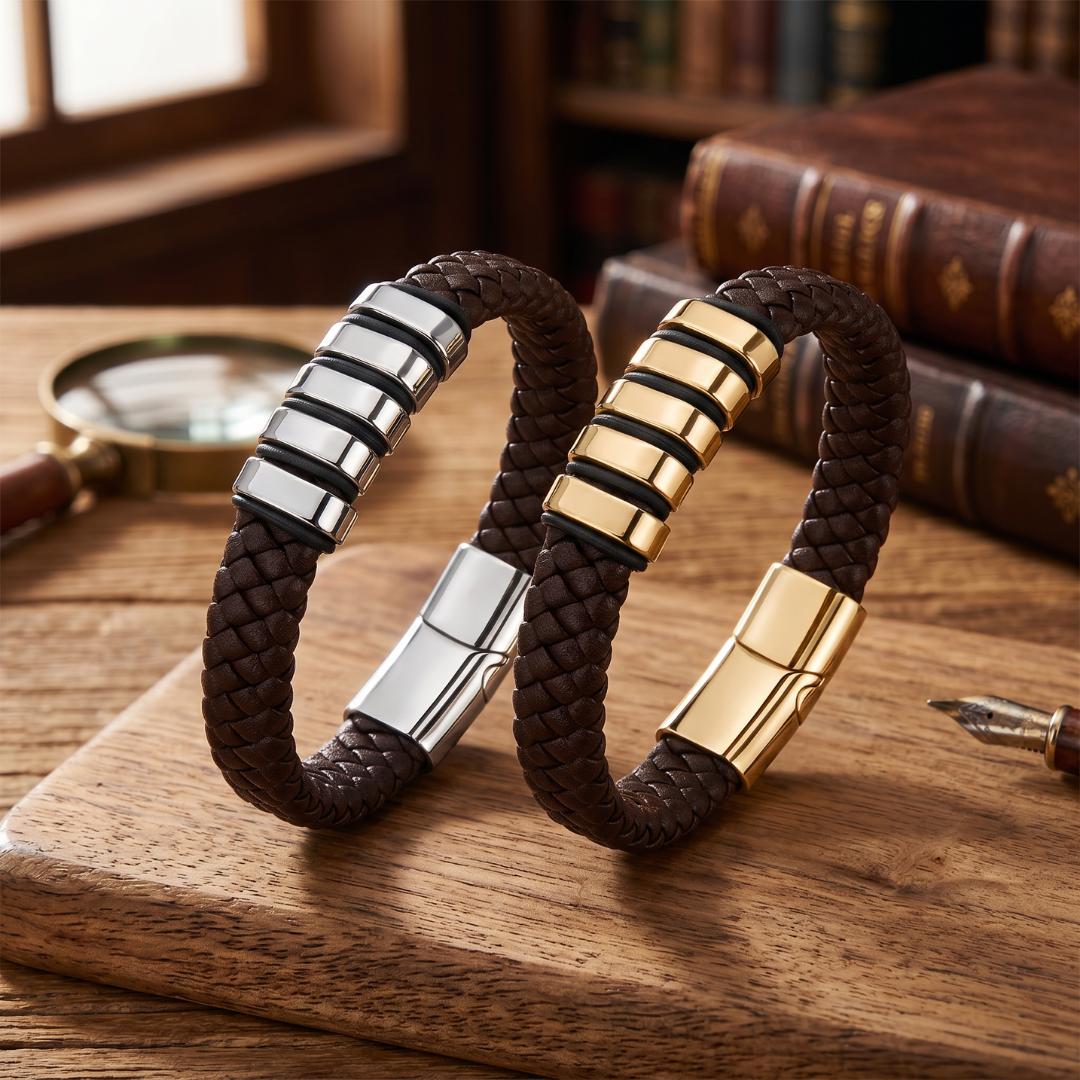 Everloop Unisex Personalised Brown Leather Bracelet-Personalised Bracelet-Auswara