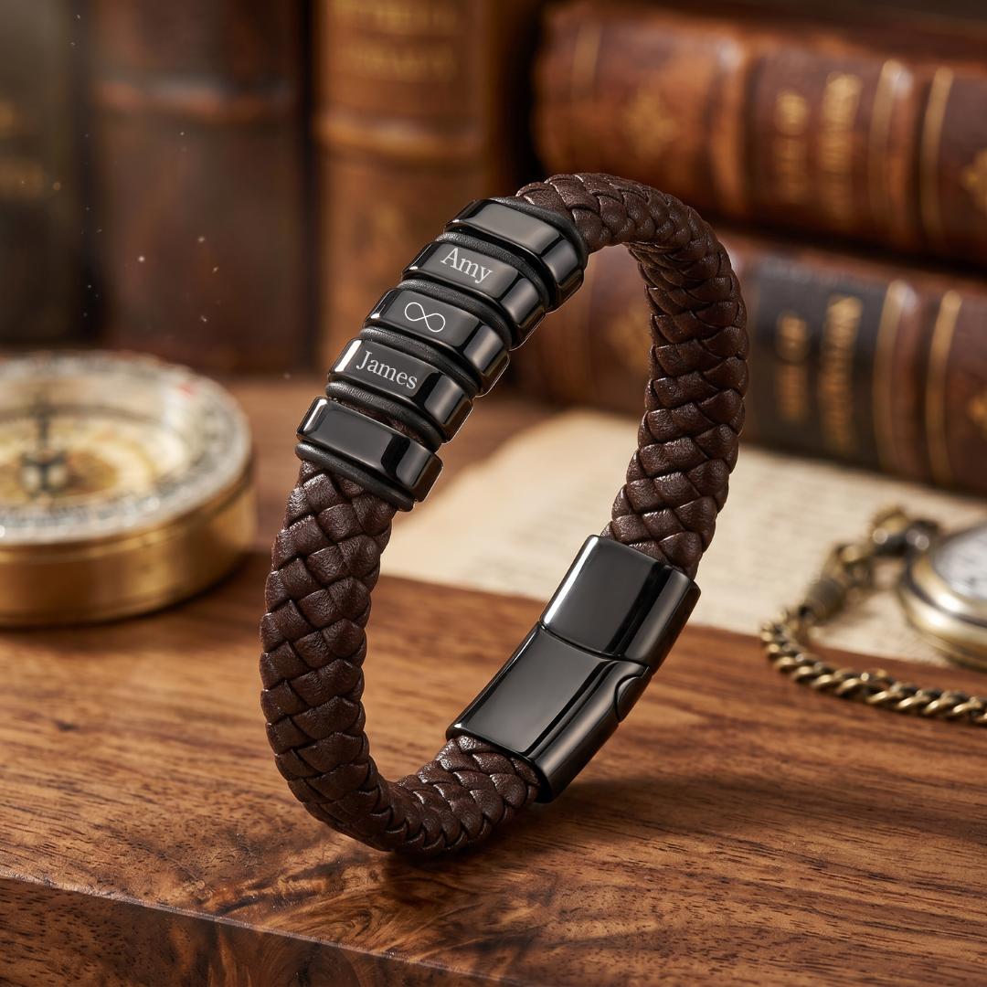 Everloop Unisex Personalised Brown Leather Bracelet-Personalised Bracelet-Auswara