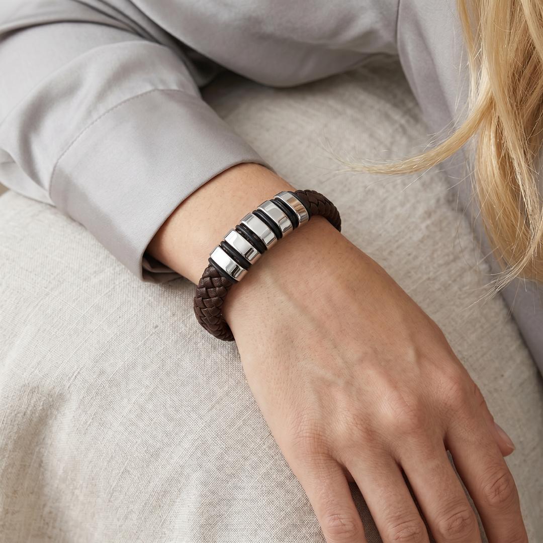 Everloop Unisex Personalised Brown Leather Bracelet-Personalised Bracelet-Auswara