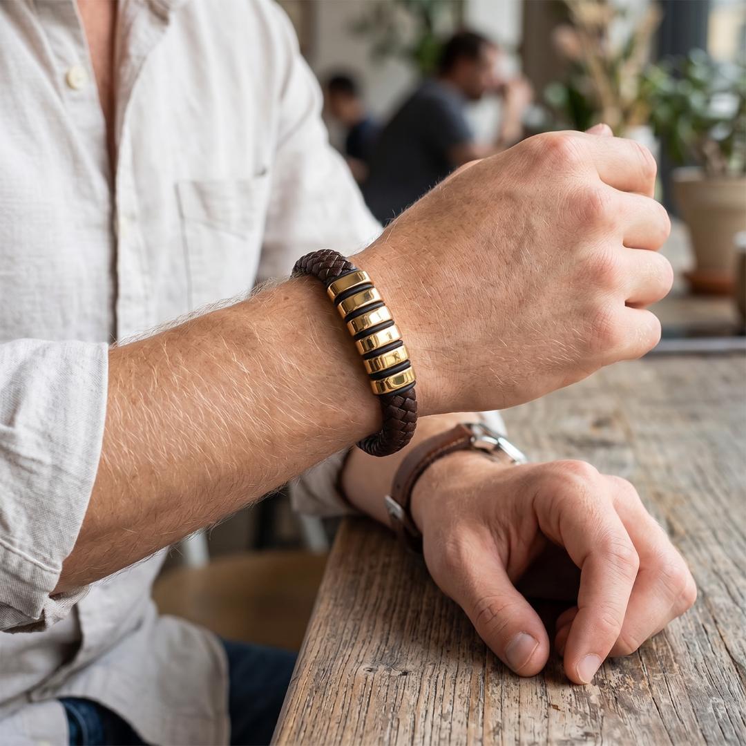 Everloop Unisex Personalised Brown Leather Bracelet-Personalised Bracelet-Auswara