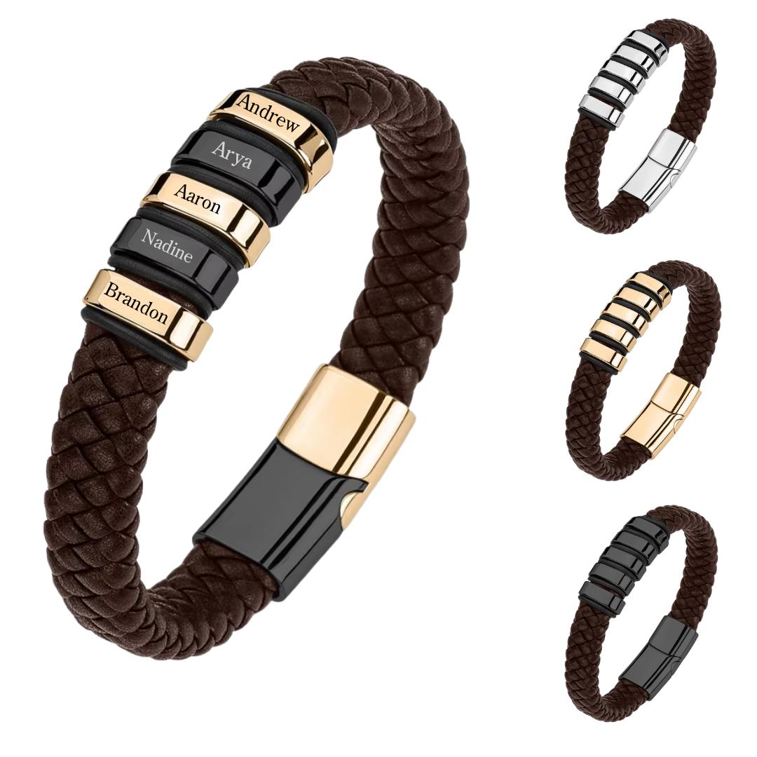 Everloop Unisex Personalised Brown Leather Bracelet-Personalised Bracelet-Auswara