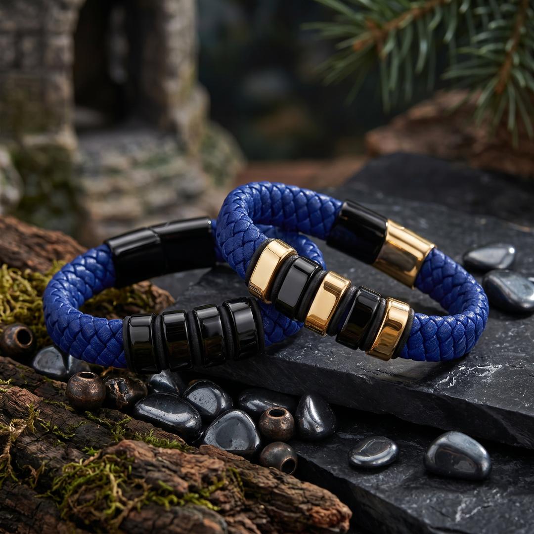 Everloop Women’s Personalised Blue Leather Bracelet-Personalised Bracelet-Auswara