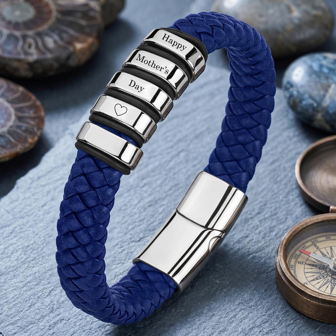 Everloop Women’s Personalised Blue Leather Bracelet-Personalised Bracelet-Auswara