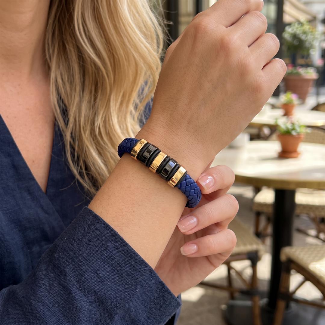 Everloop Women’s Personalised Blue Leather Bracelet-Personalised Bracelet-Auswara