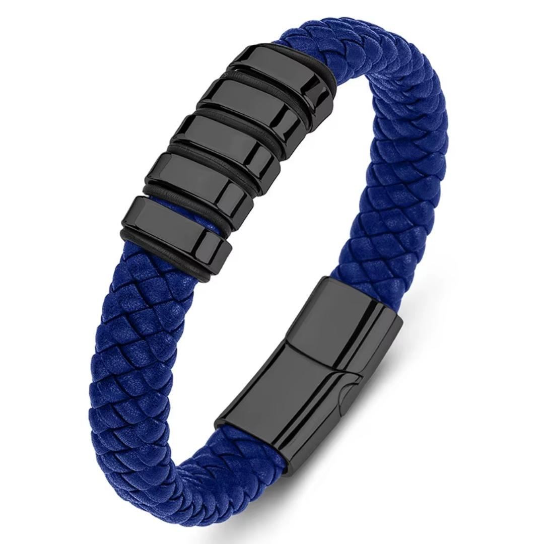 Everloop Women’s Personalised Blue Leather Bracelet-Personalised Bracelet-Auswara