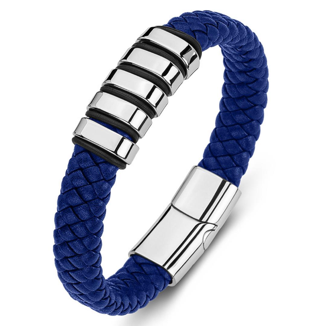 Everloop Women’s Personalised Blue Leather Bracelet-Personalised Bracelet-Auswara