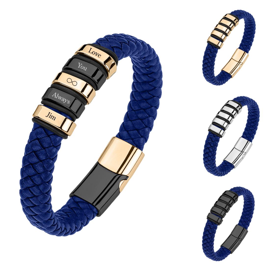 Everloop Women’s Personalised Blue Leather Bracelet-Personalised Bracelet-Auswara