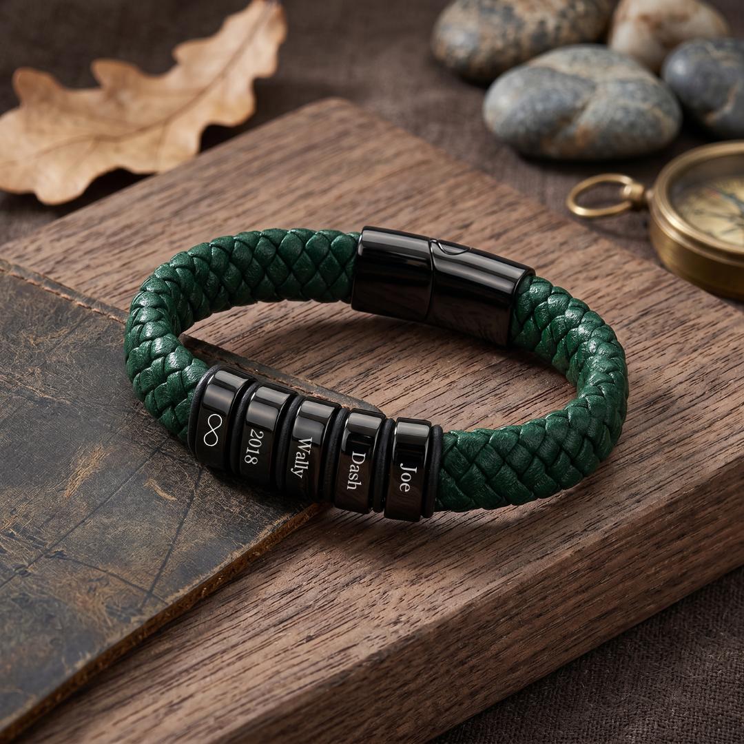 Everloop Women’s Personalised Green Leather Bracelet-Personalised Bracelet-Auswara