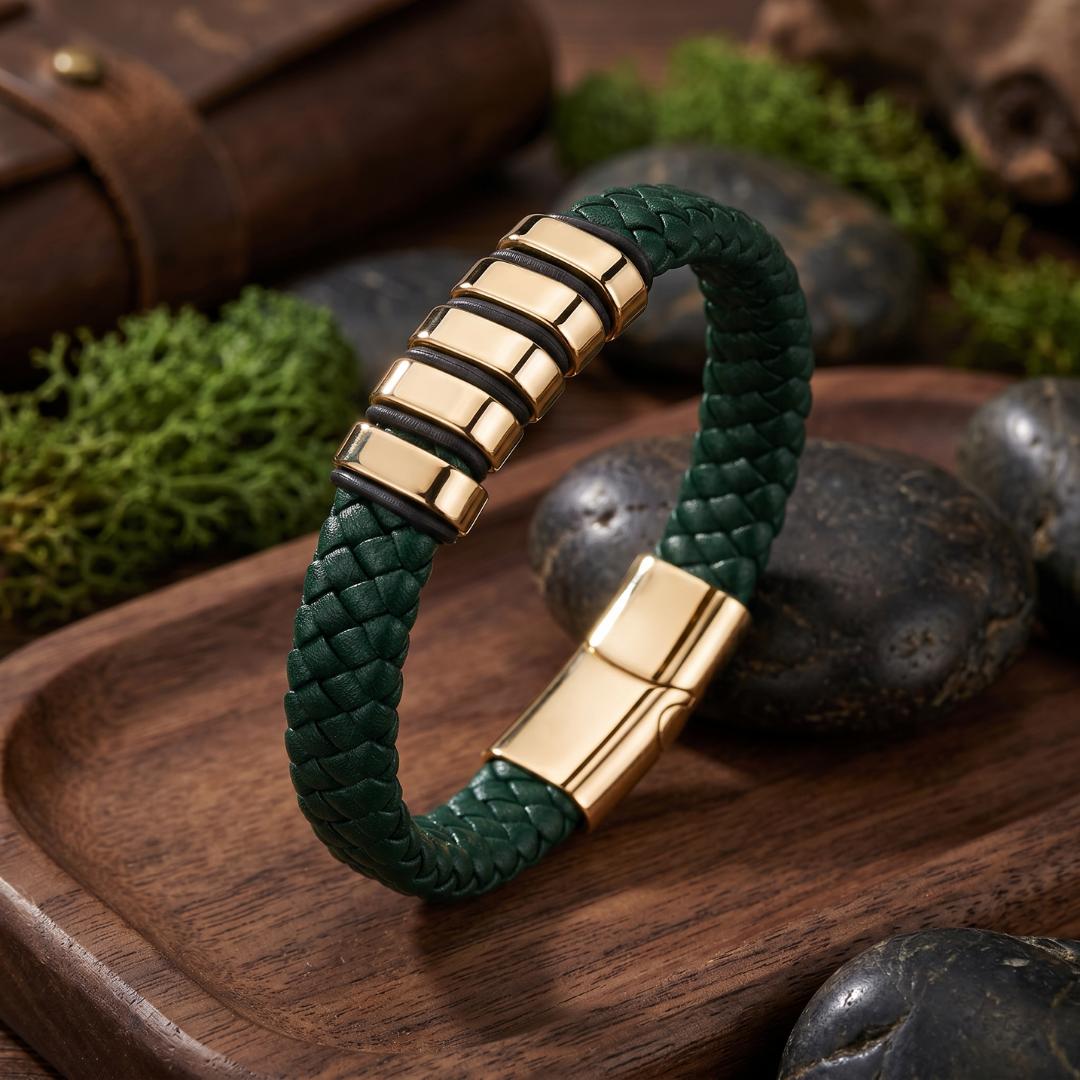 Everloop Women’s Personalised Green Leather Bracelet-Personalised Bracelet-Auswara