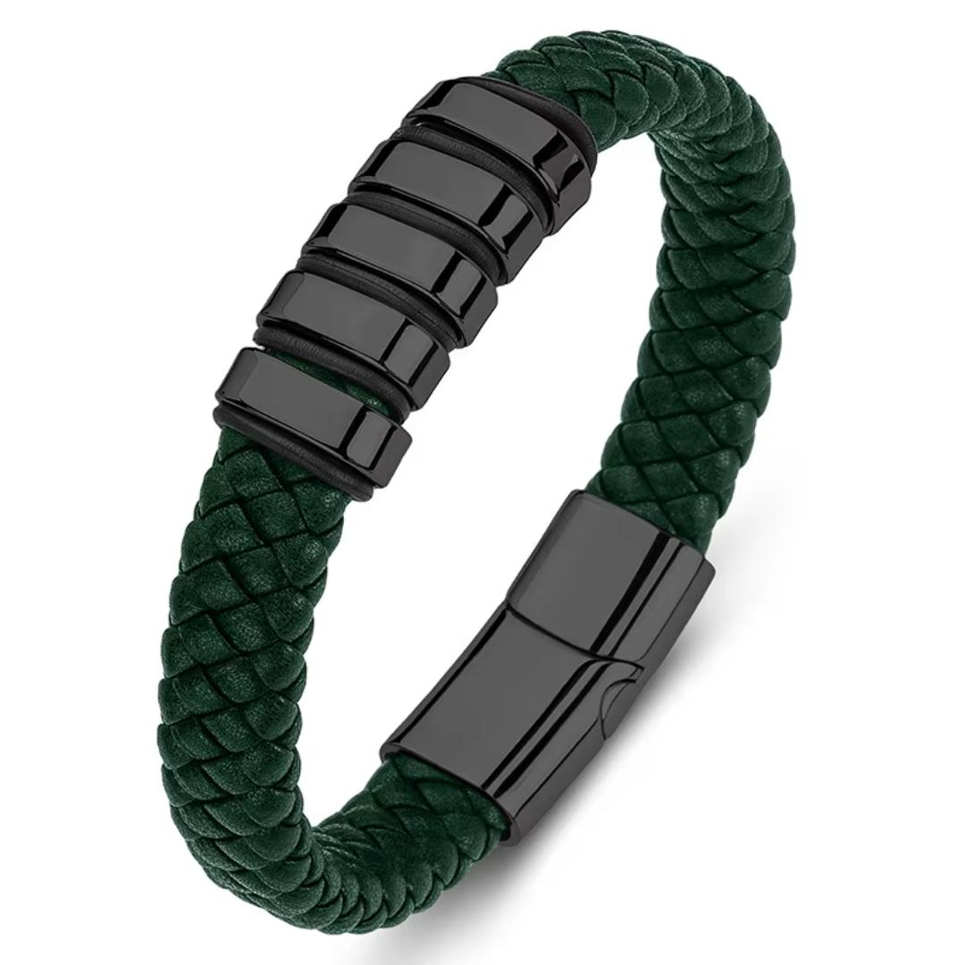 Everloop Women’s Personalised Green Leather Bracelet-Personalised Bracelet-Auswara