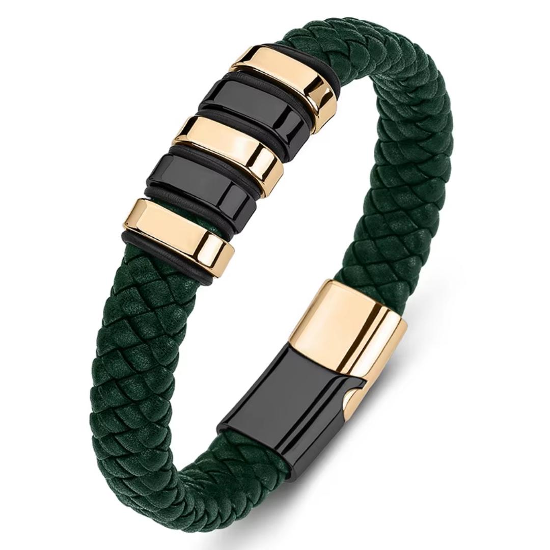 Everloop Women’s Personalised Green Leather Bracelet-Personalised Bracelet-Auswara