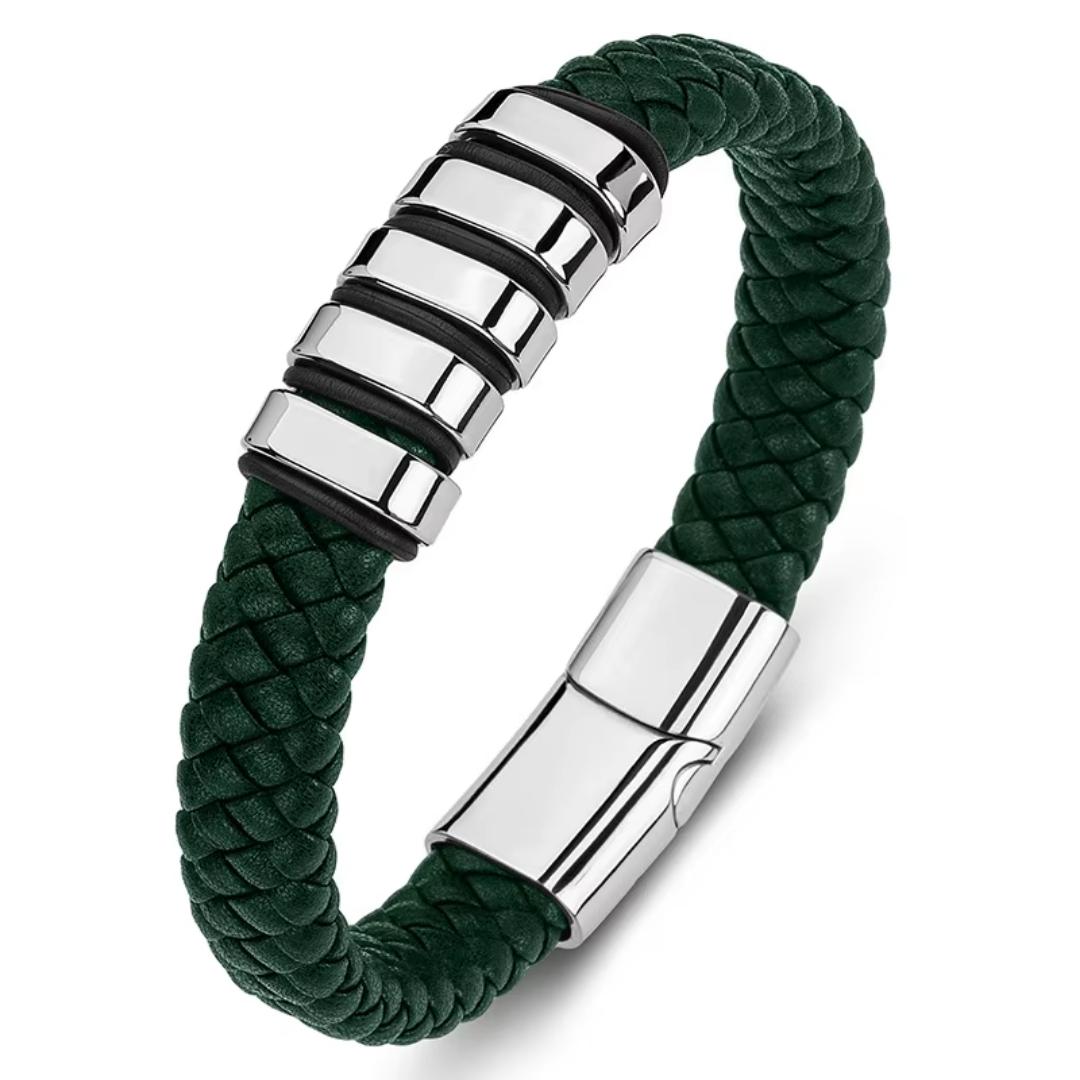 Everloop Women’s Personalised Green Leather Bracelet-Personalised Bracelet-Auswara