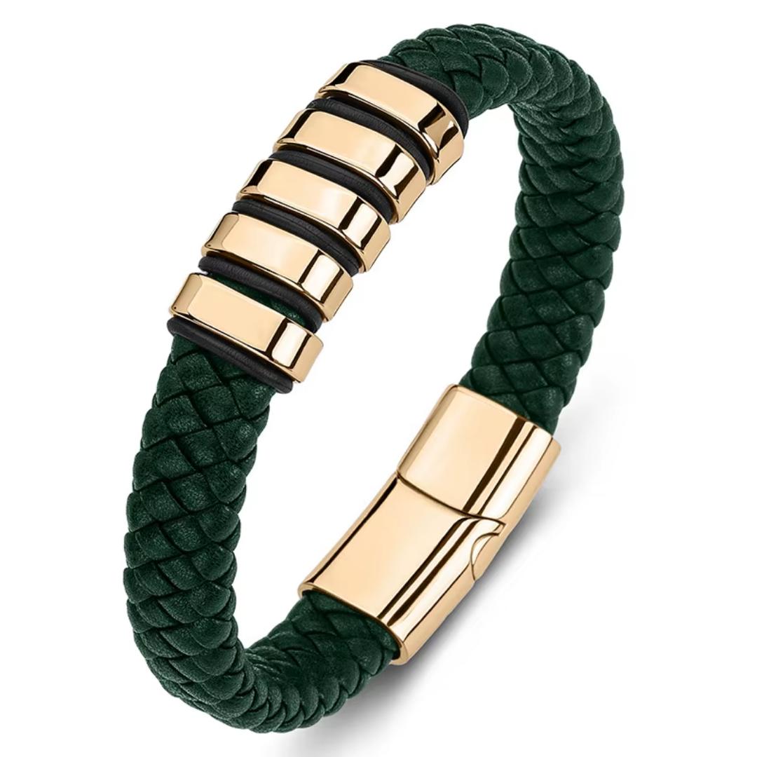 Everloop Women’s Personalised Green Leather Bracelet-Personalised Bracelet-Auswara