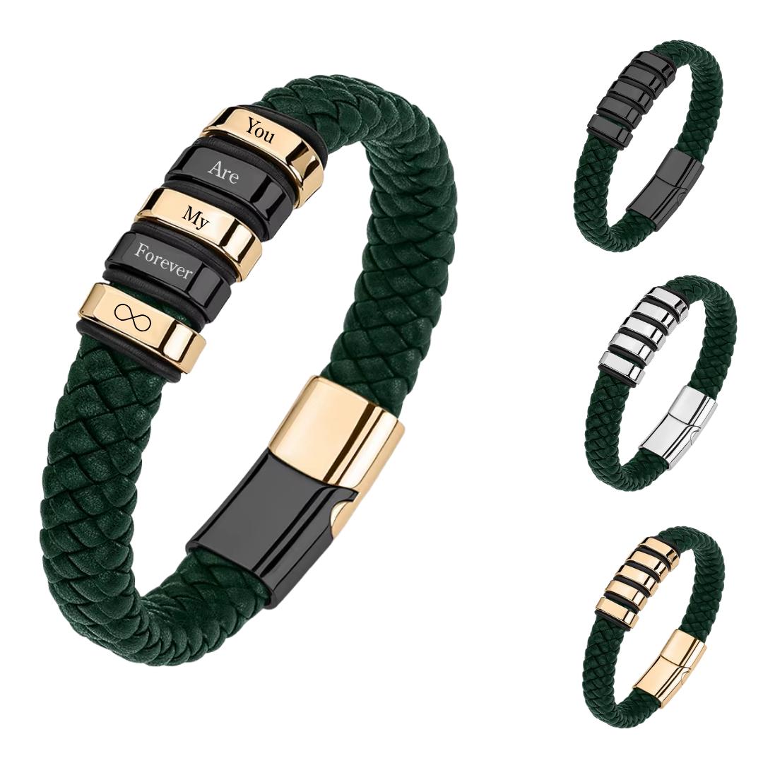 Everloop Women’s Personalised Green Leather Bracelet-Personalised Bracelet-Auswara