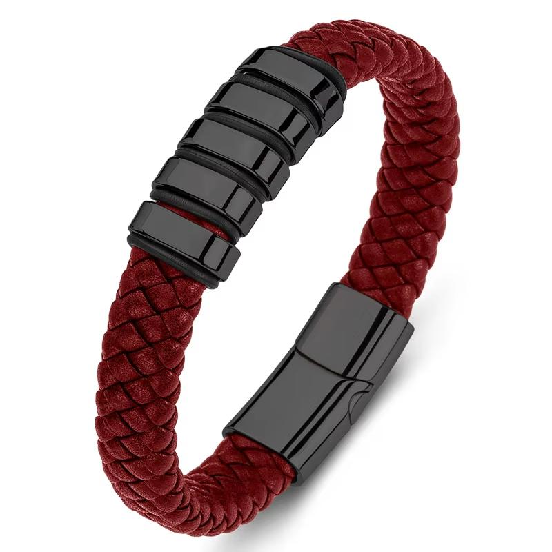 Everloop Women’s Personalised Red Leather Bracelet-Personalised Bracelet-Auswara