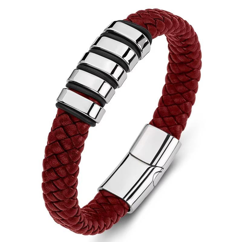 Everloop Women’s Personalised Red Leather Bracelet-Personalised Bracelet-Auswara