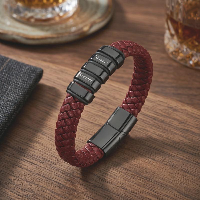 Everloop Women’s Personalised Red Leather Bracelet-Personalised Bracelet-Auswara