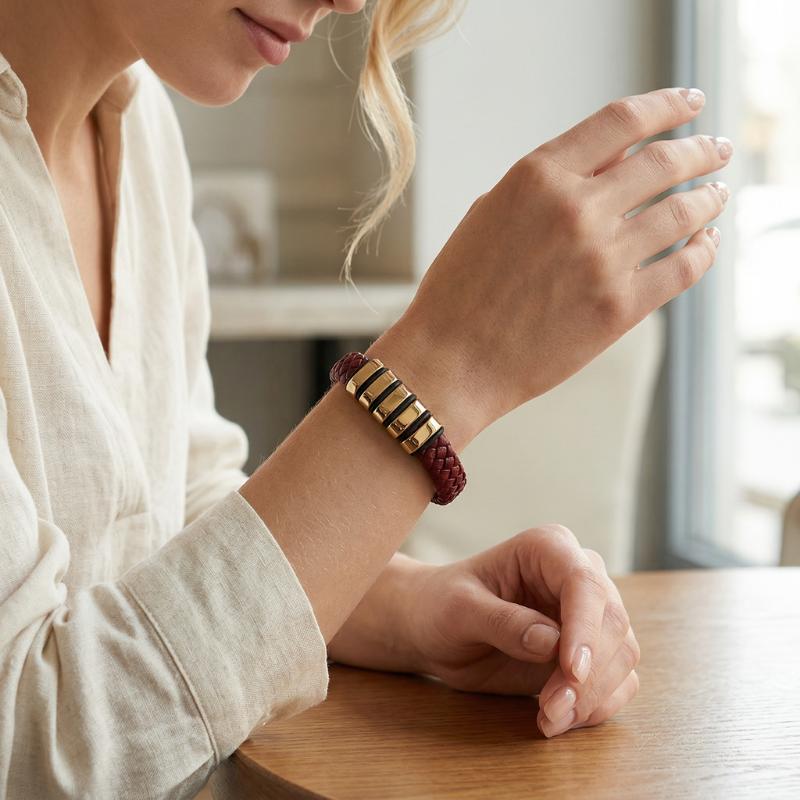 Everloop Women’s Personalised Red Leather Bracelet-Personalised Bracelet-Auswara