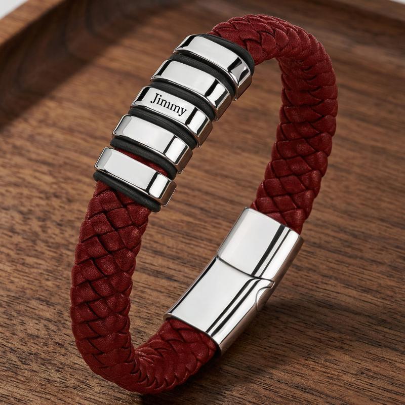 Everloop Women’s Personalised Red Leather Bracelet-Personalised Bracelet-Auswara