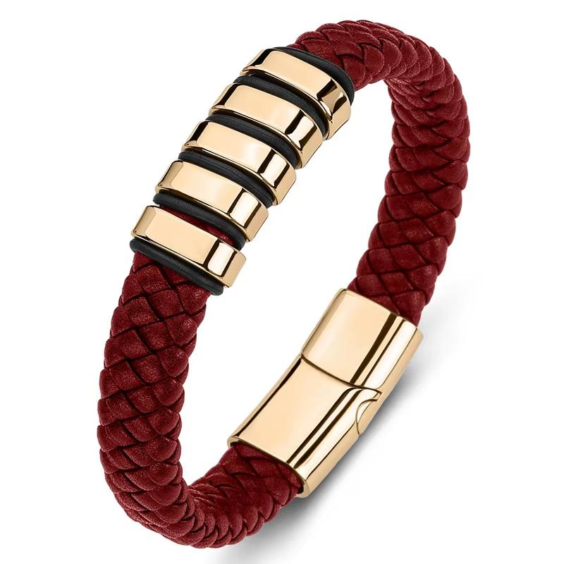 Everloop Women’s Personalised Red Leather Bracelet-Personalised Bracelet-Auswara