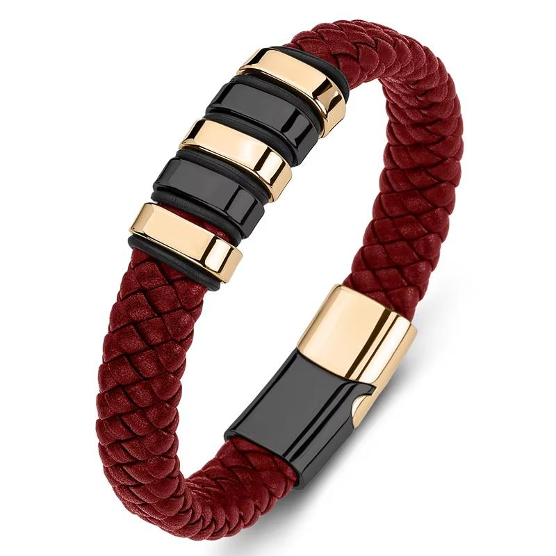 Everloop Women’s Personalised Red Leather Bracelet-Personalised Bracelet-Auswara