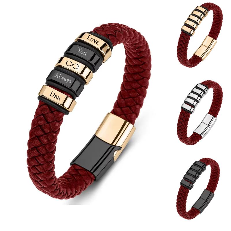 Everloop Women’s Personalised Red Leather Bracelet-Personalised Bracelet-Auswara