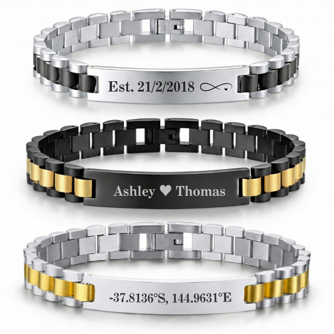 Evermark Unisex Personalised Link Bracelet-Personalised Bracelet-Auswara