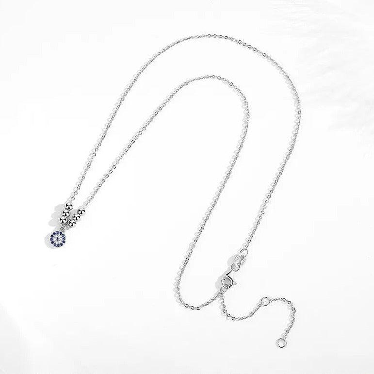 Evil Eye Beaded Chain Necklace in Sterling Silver-Evil Eye Necklace-Auswara