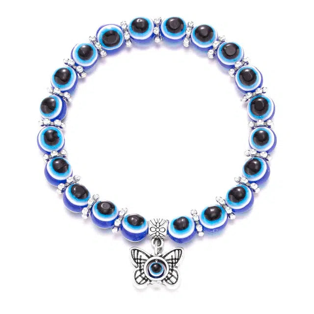 Evil Eye Beads Bracelet with Butterfly Charm-Evil Eye Bracelet-Auswara