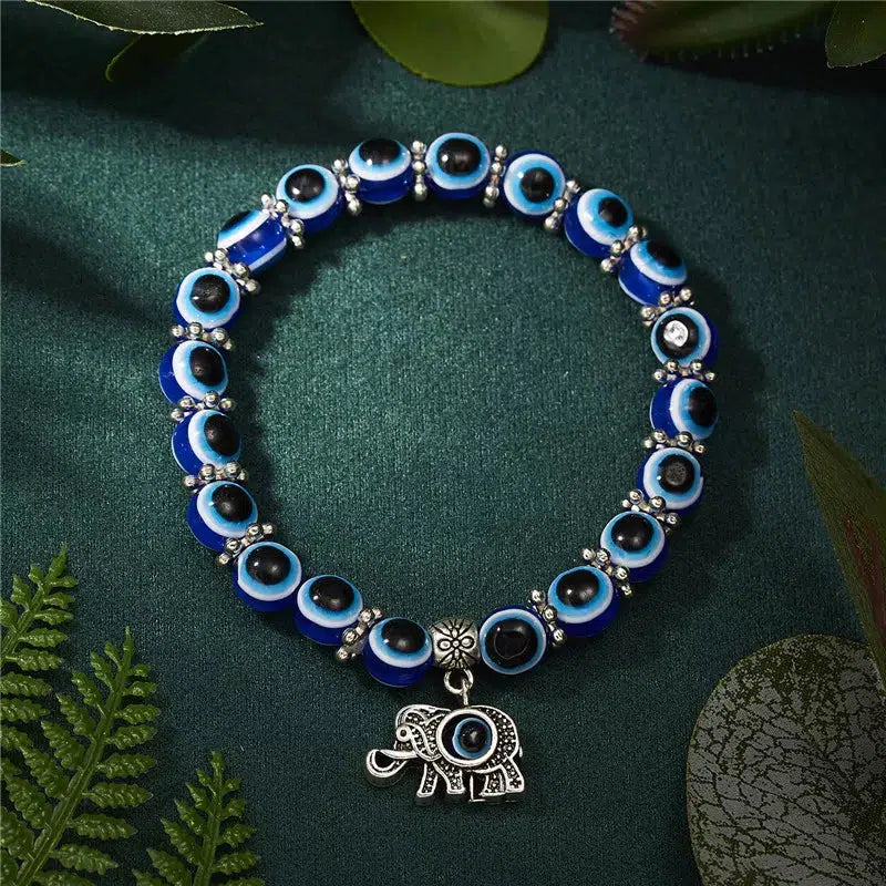 Evil Eye Beads Bracelet with Elephant Charm-Evil Eye Bracelet-Auswara