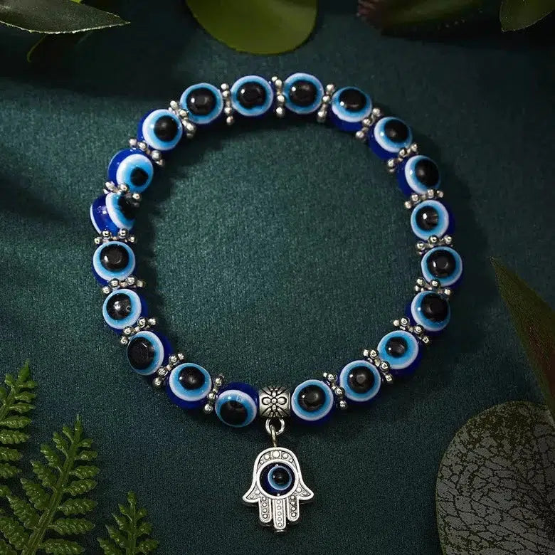 Evil Eye Beads Bracelet with Hamsa Charm-Evil Eye Bracelet-Auswara