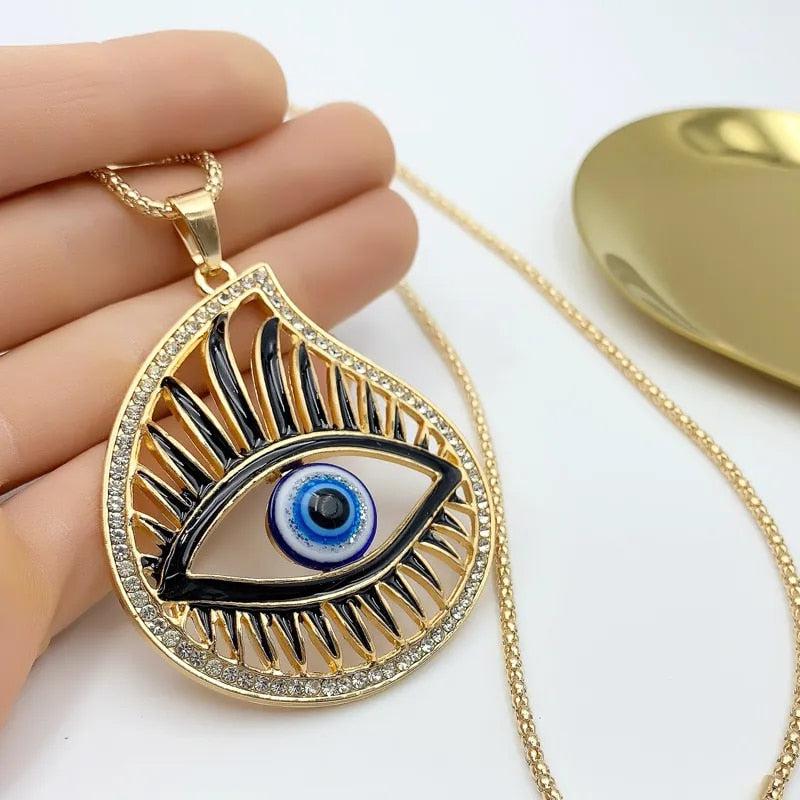 Evil Eye Pendant Necklace with Dark Outlines-Evil Eye Necklace-Auswara