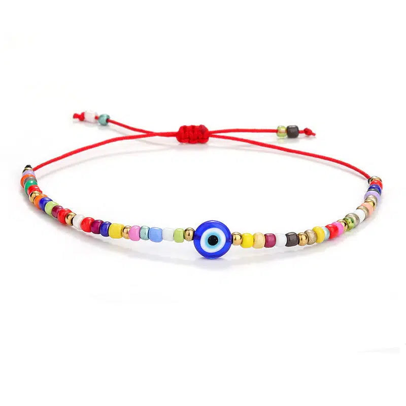 Evil Eye Red Rope Bracelet With Colourful Beads-Evil Eye Bracelet-Auswara