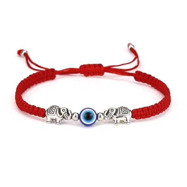Evil Eye in Red Braided Rope Bracelet with Elephant Charm-Evil Eye Bracelet-Auswara