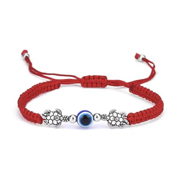 Evil Eye in Red Braided Rope Bracelet with Turtle Charm-Evil Eye Bracelet-Auswara