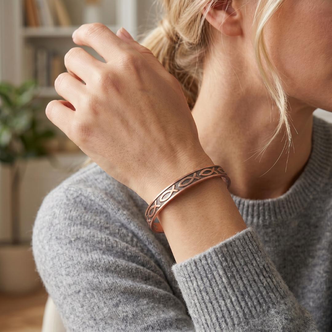 Faith Ichthys Copper Cuff – Light-Revealed Edition for Her-Cross Bracelet-Auswara
