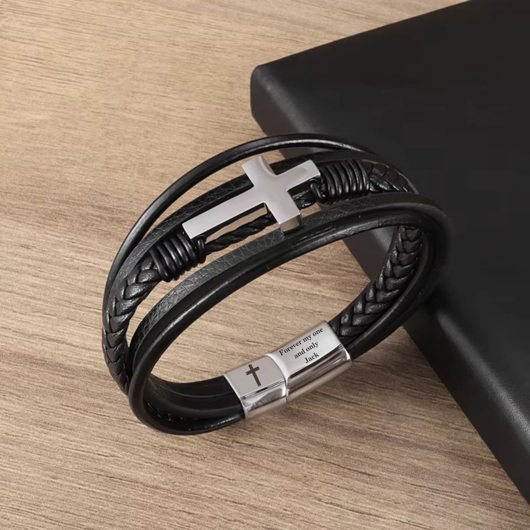 FaithLayer Custom Cross Leather Bracelet-Personalised Bracelet-Auswara