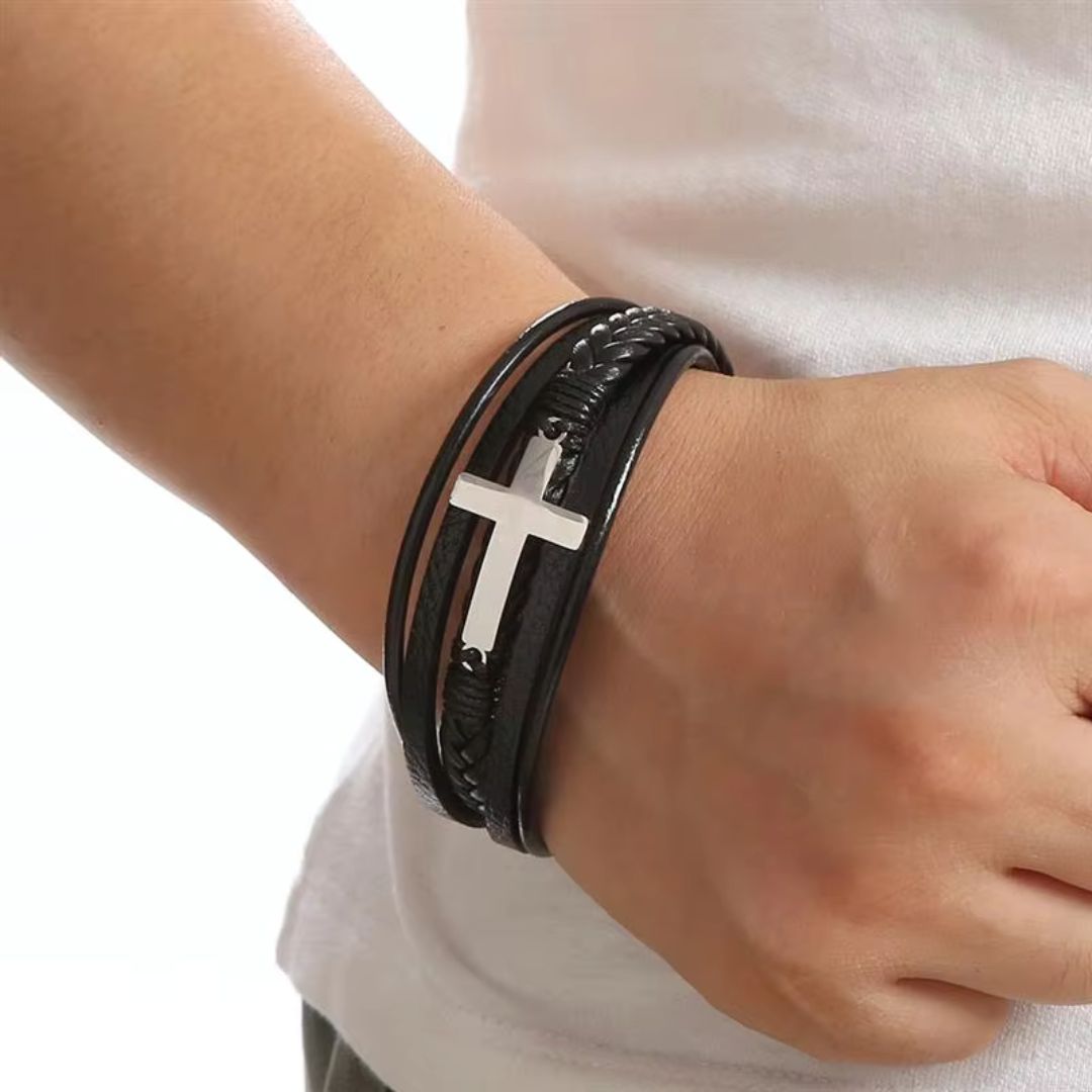 FaithLayer Custom Cross Leather Bracelet-Personalised Bracelet-Auswara