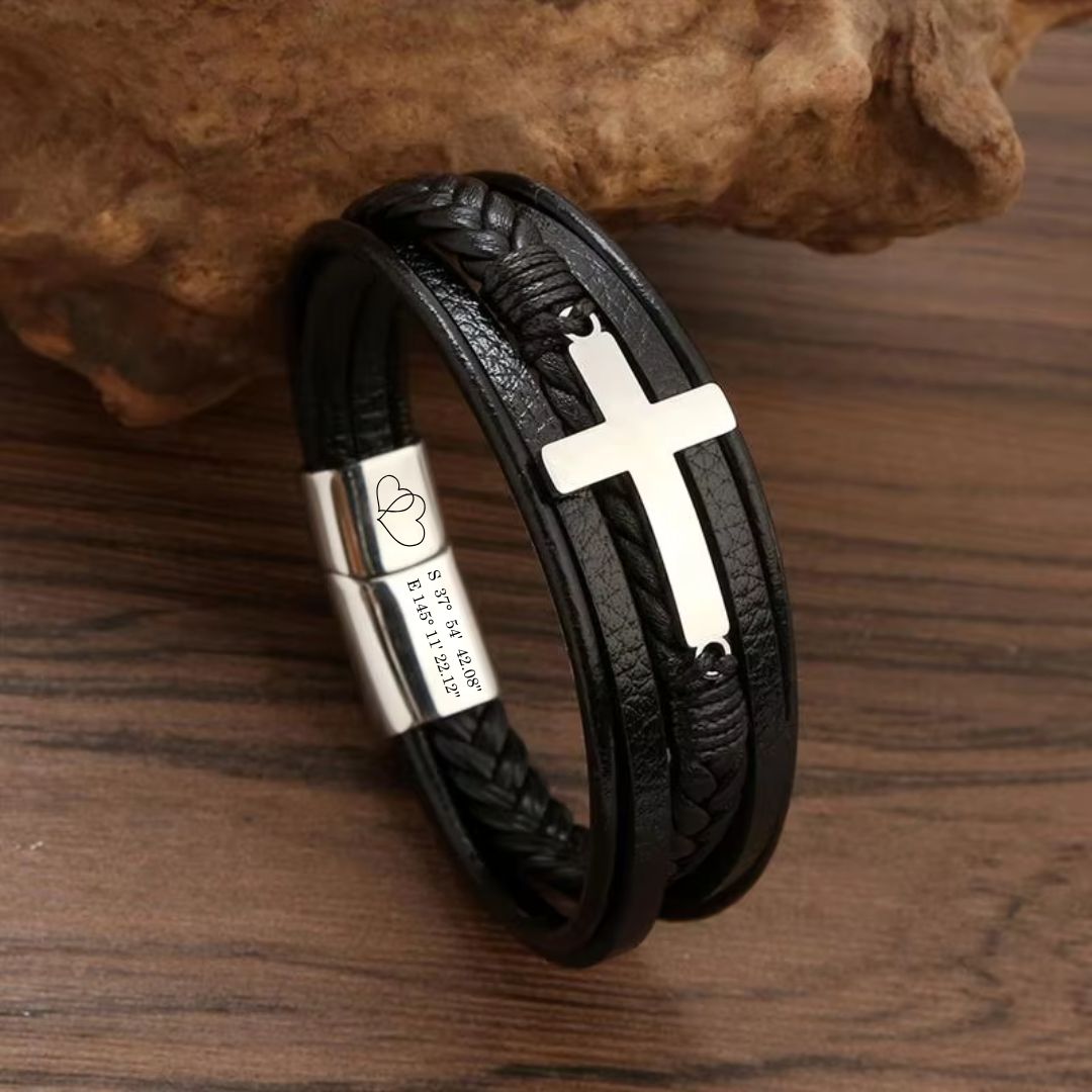 FaithLayer Custom Cross Leather Bracelet-Personalised Bracelet-Auswara